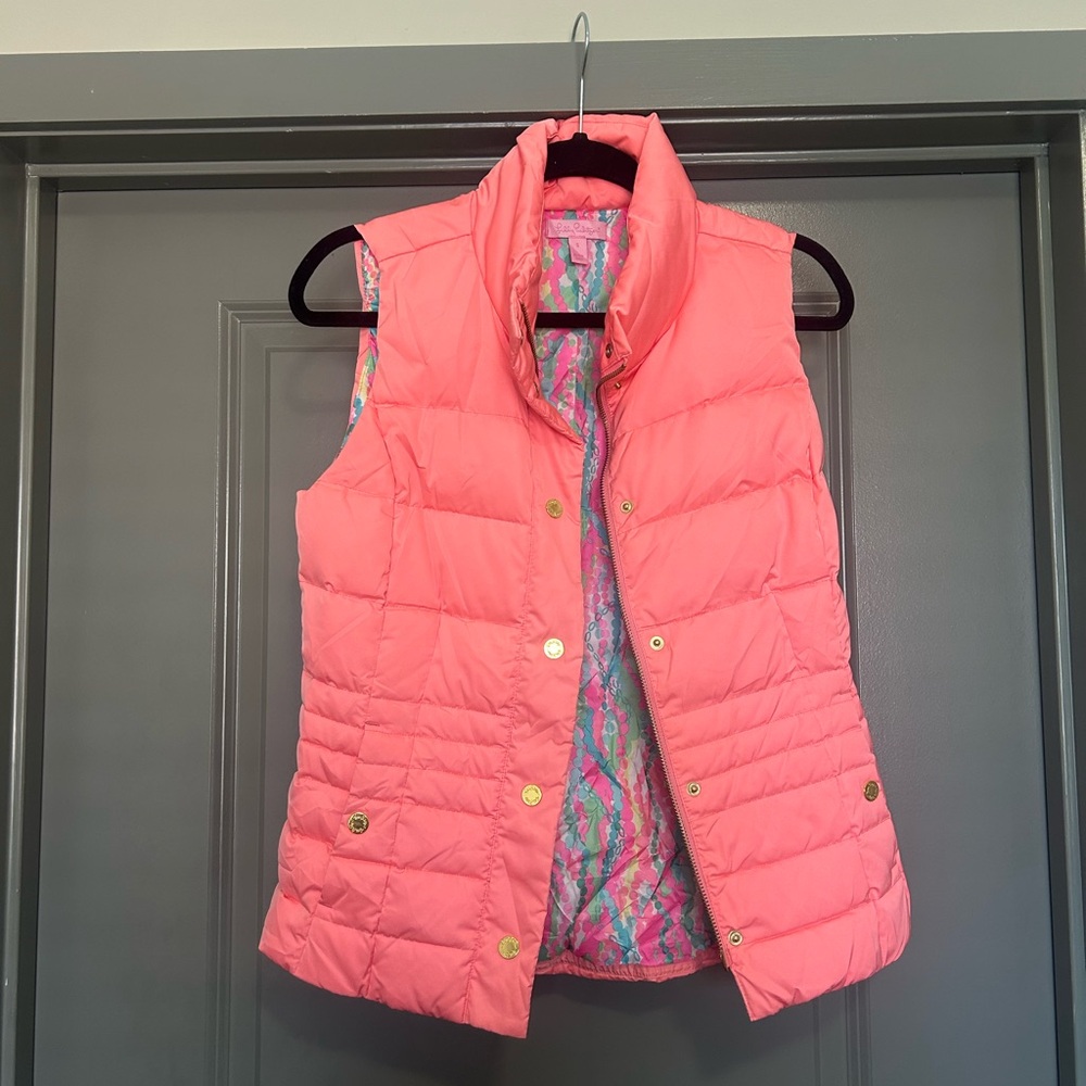 Lilly Pulitzer Size S Orange Elena Puffer Vest